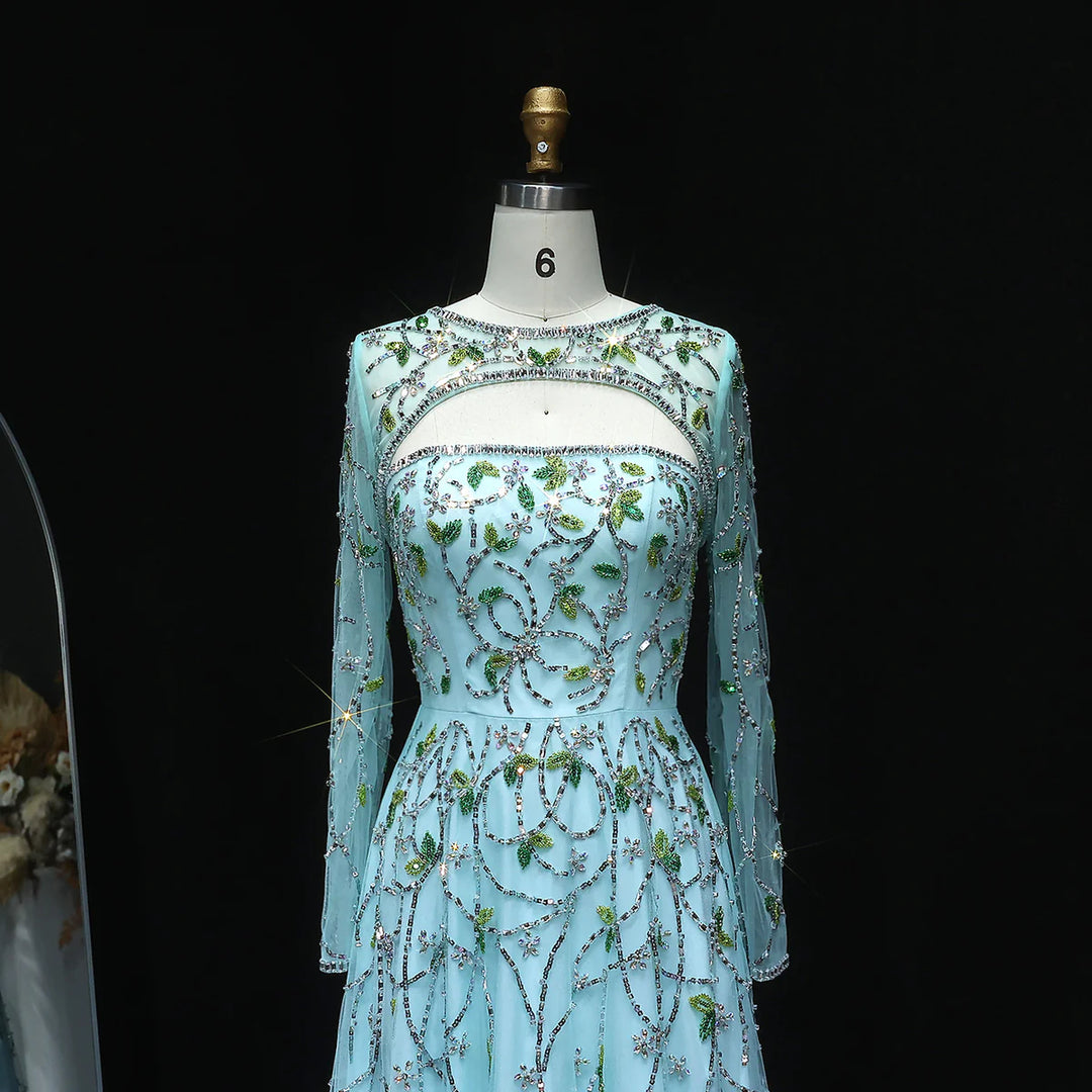 Elegant Beaded Sequin Long Sleeve Prom Dress SS593