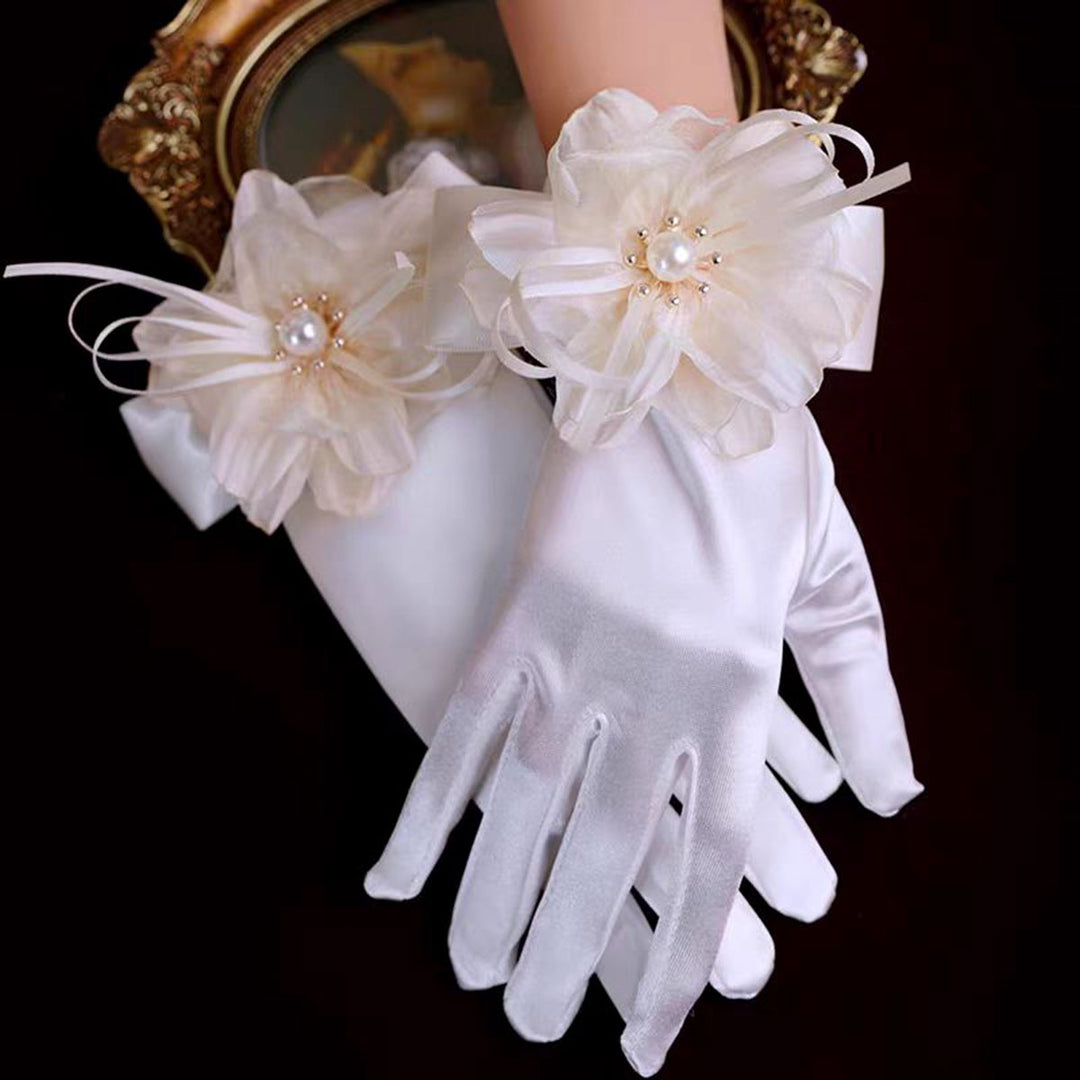 Sweet Lace Satin Gloves Tulle Hand Jewelry Wedding Dress Accessories W100