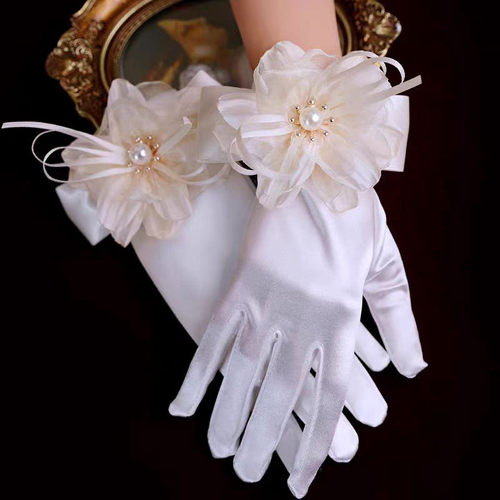 Sweet Lace Satin Gloves Tulle Hand Jewelry Wedding Dress Accessories W100