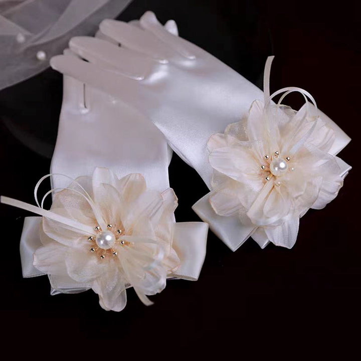 Sweet Lace Satin Gloves Tulle Hand Jewelry Wedding Dress Accessories W100
