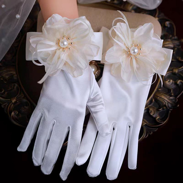 Sweet Lace Satin Gloves Tulle Hand Jewelry Wedding Dress Accessories W100