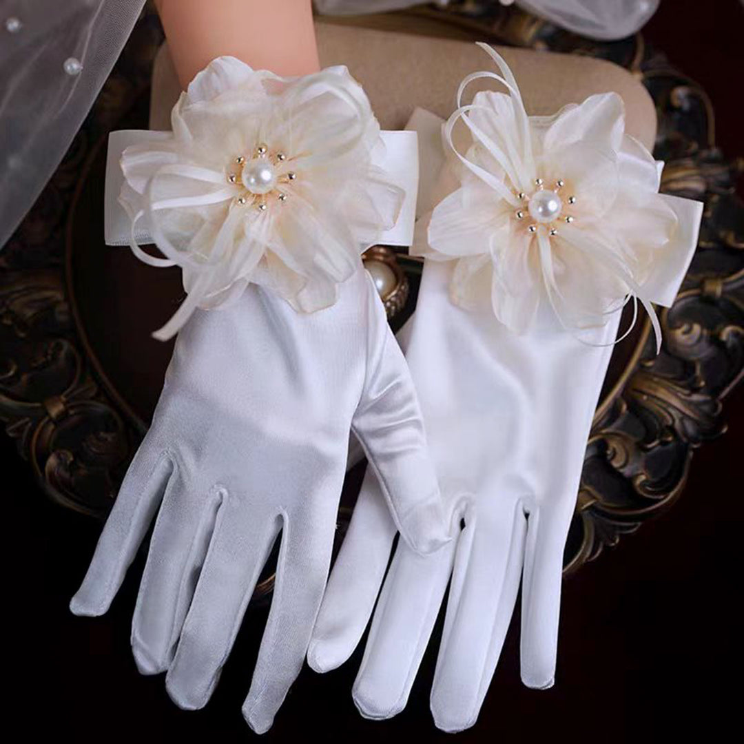 Sweet Lace Satin Gloves Tulle Hand Jewelry Wedding Dress Accessories W100