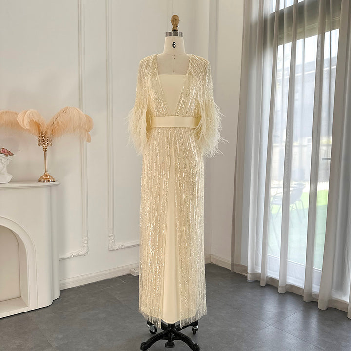 Luxury Dubai Feathers Evening Dresses for Women Wedding Party Arabic Prom Gowns SS430