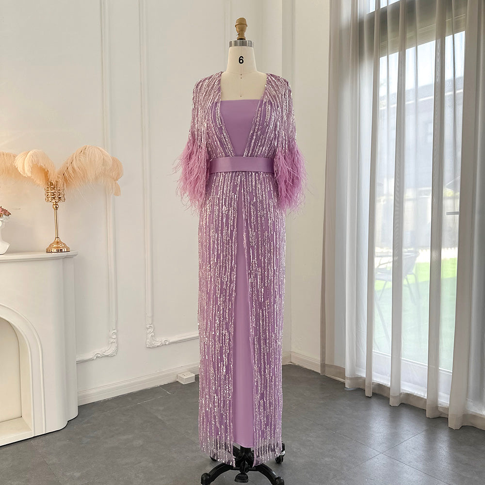 Luxury Dubai Feathers Evening Dresses for Women Wedding Party Arabic Prom Gowns SS430