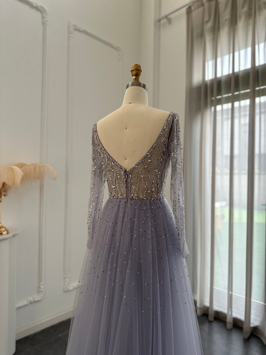 For Sale Lilac Long Sleeves Mermaid Evening Dress with Overskirt SS234