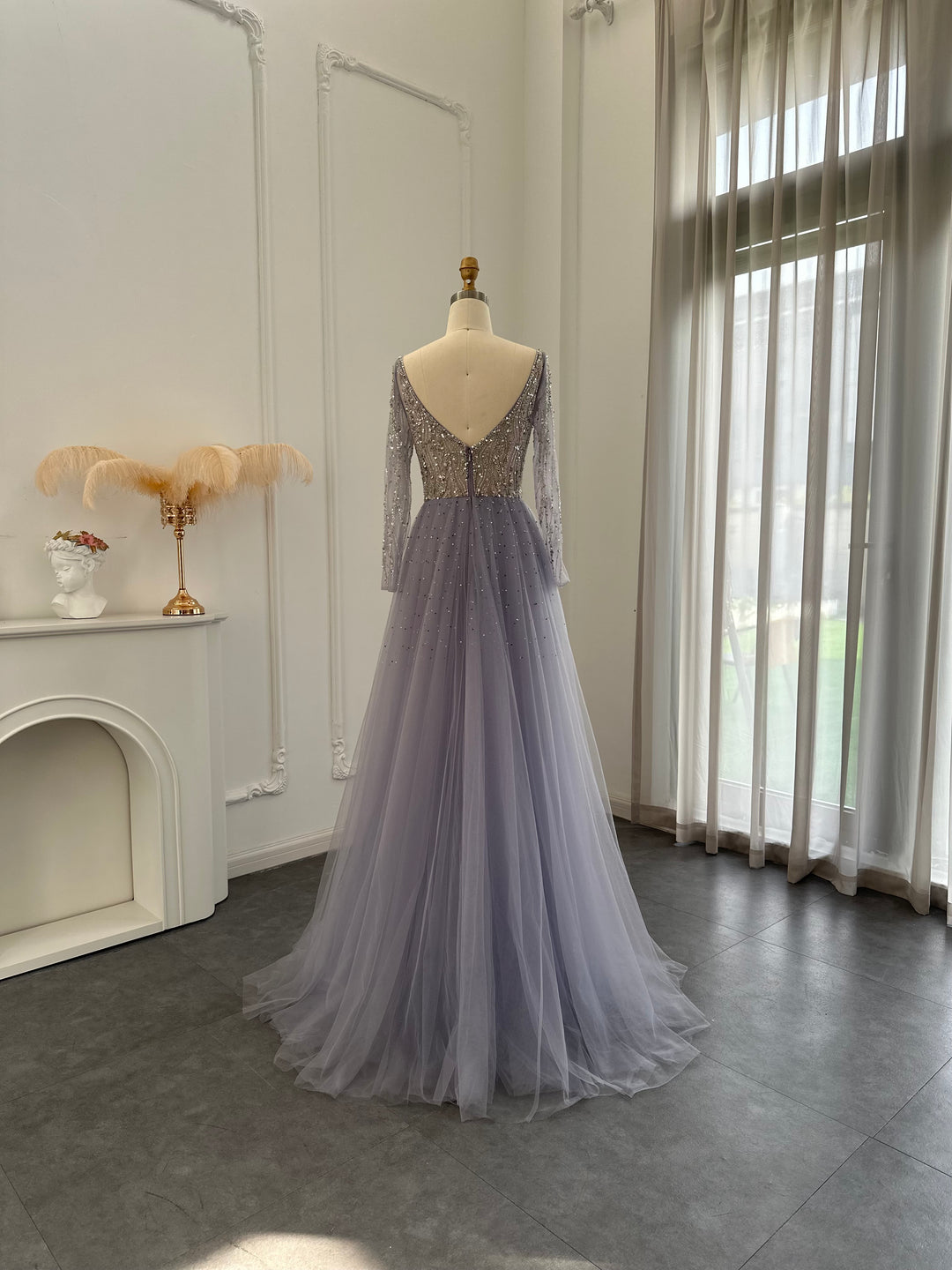 For Sale Lilac Long Sleeves Mermaid Evening Dress with Overskirt SS234