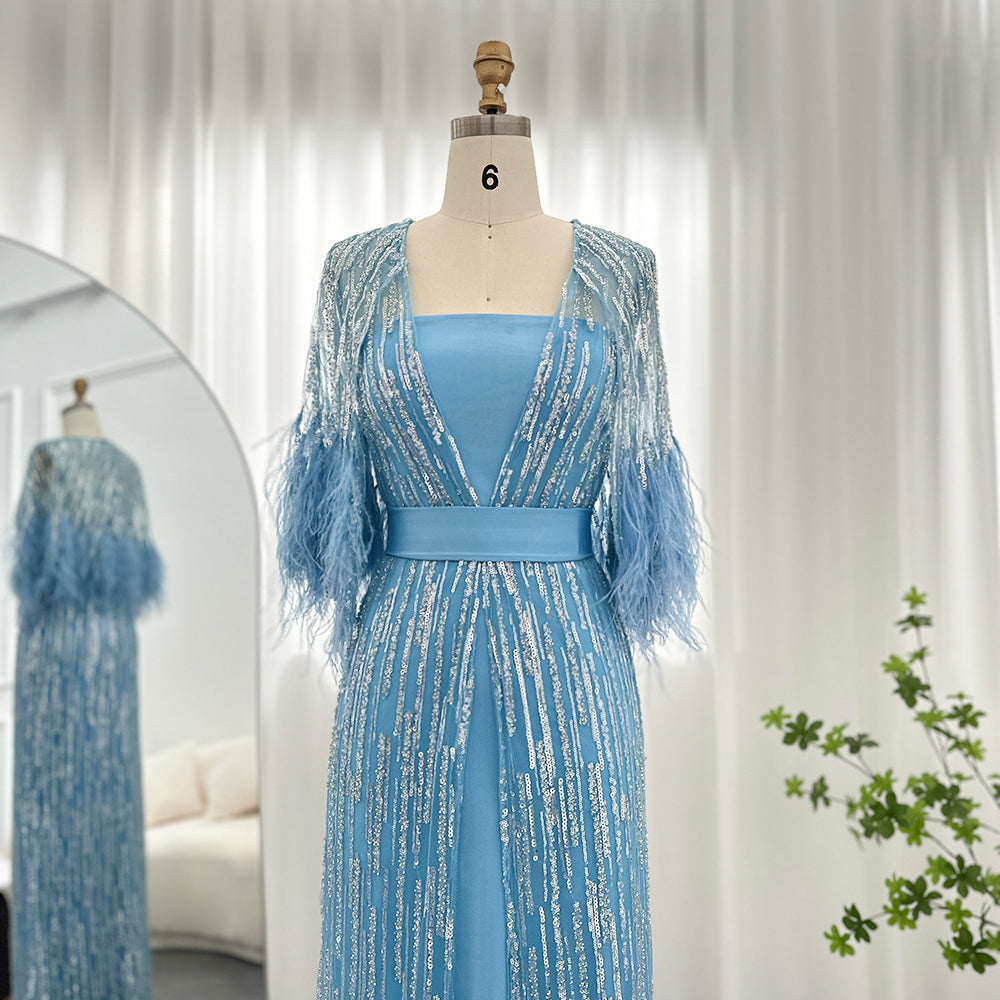 Luxury Dubai Feathers Evening Dresses for Women Wedding Party Arabic Prom Gowns SS430