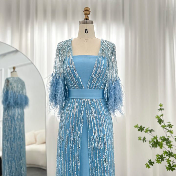 Luxury Dubai Feathers Evening Dresses for Women Wedding Party Arabic Prom Gowns SS430