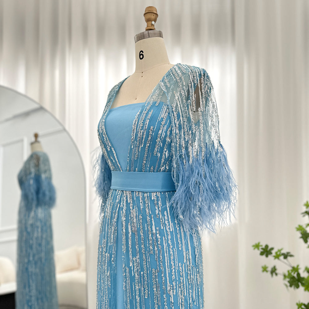 Luxury Dubai Feathers Evening Dresses for Women Wedding Party Arabic Prom Gowns SS430