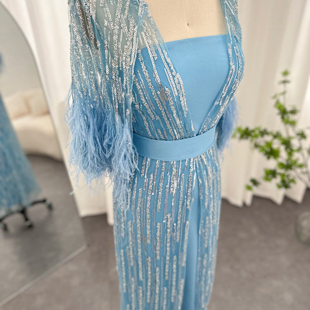 Luxury Dubai Feathers Evening Dresses for Women Wedding Party Arabic Prom Gowns SS430