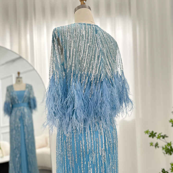 Luxury Dubai Feathers Evening Dresses for Women Wedding Party Arabic Prom Gowns SS430