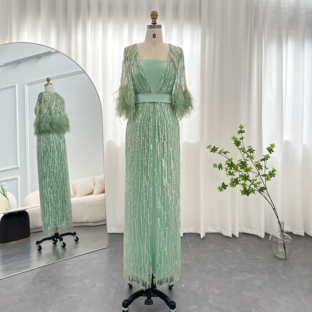Luxury Dubai Feathers Evening Dresses for Women Wedding Party Arabic Prom Gowns SS430