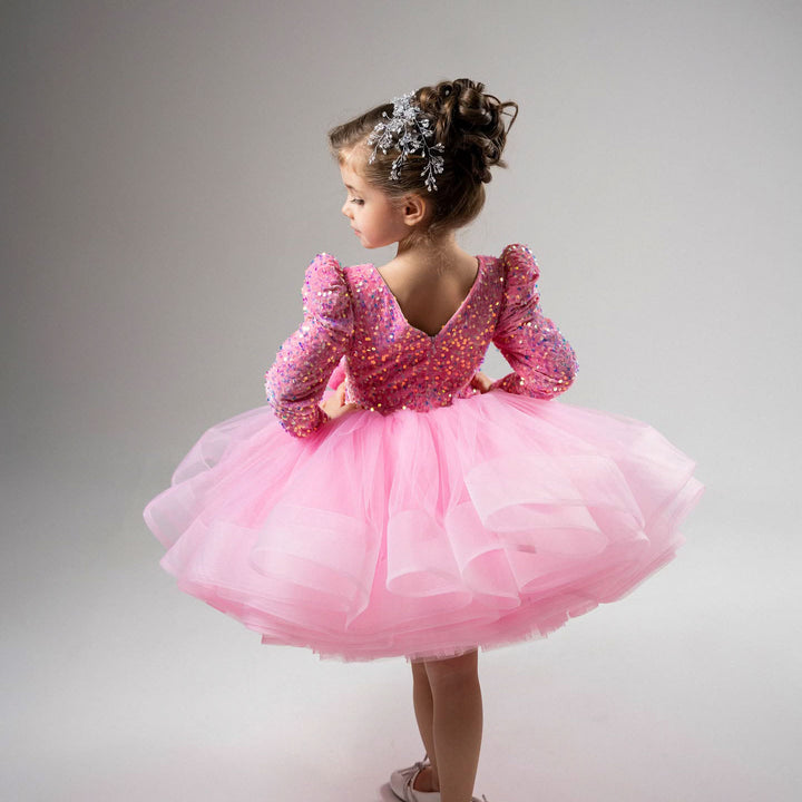 Fuchsia Lace and Sequin Flower Girl Dress for Wedding Birthday Party J570