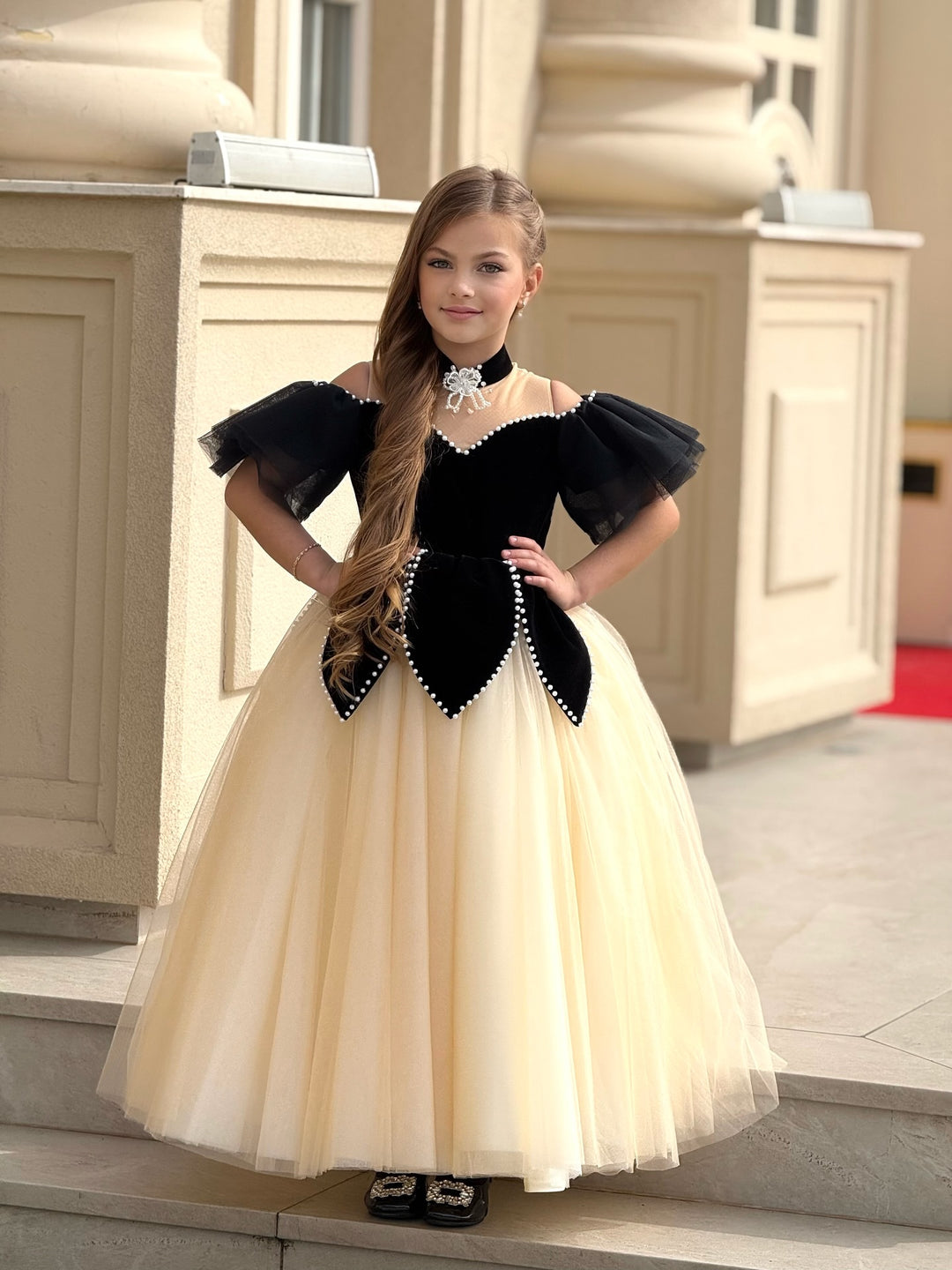 Elegant Black Off-Shoulder Princess Ball Gown Dress J115 Black / child-14 Elegant Black Off-Shoulder Princess Ball Gown Dress J115 Black / child-14