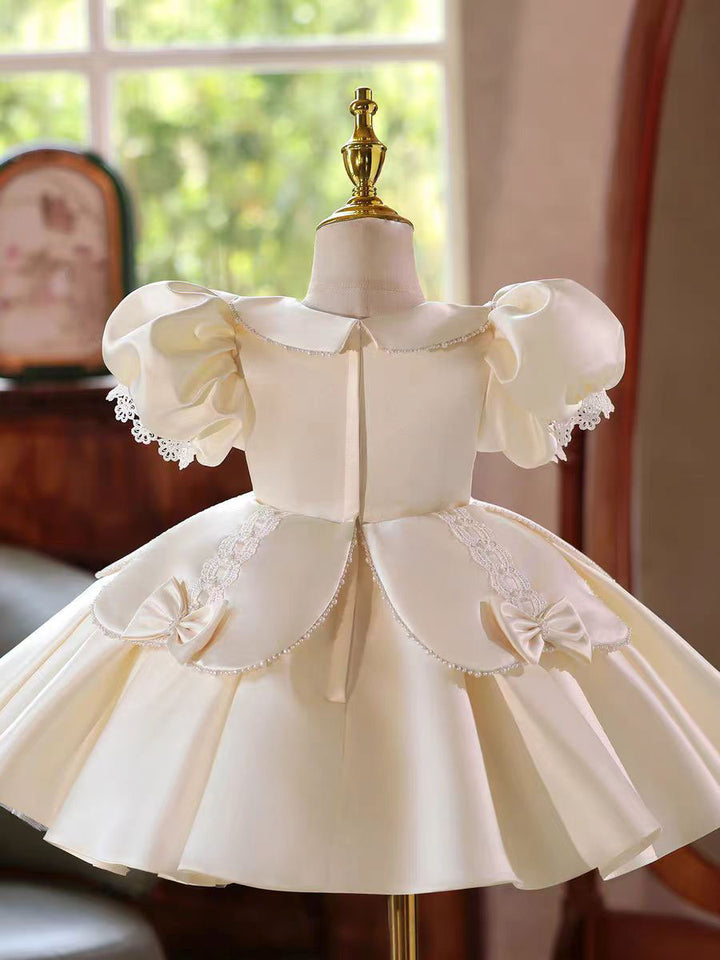 Ivory Princess Girl Gown with Puff Sleeves and Knee Length Skirt J406