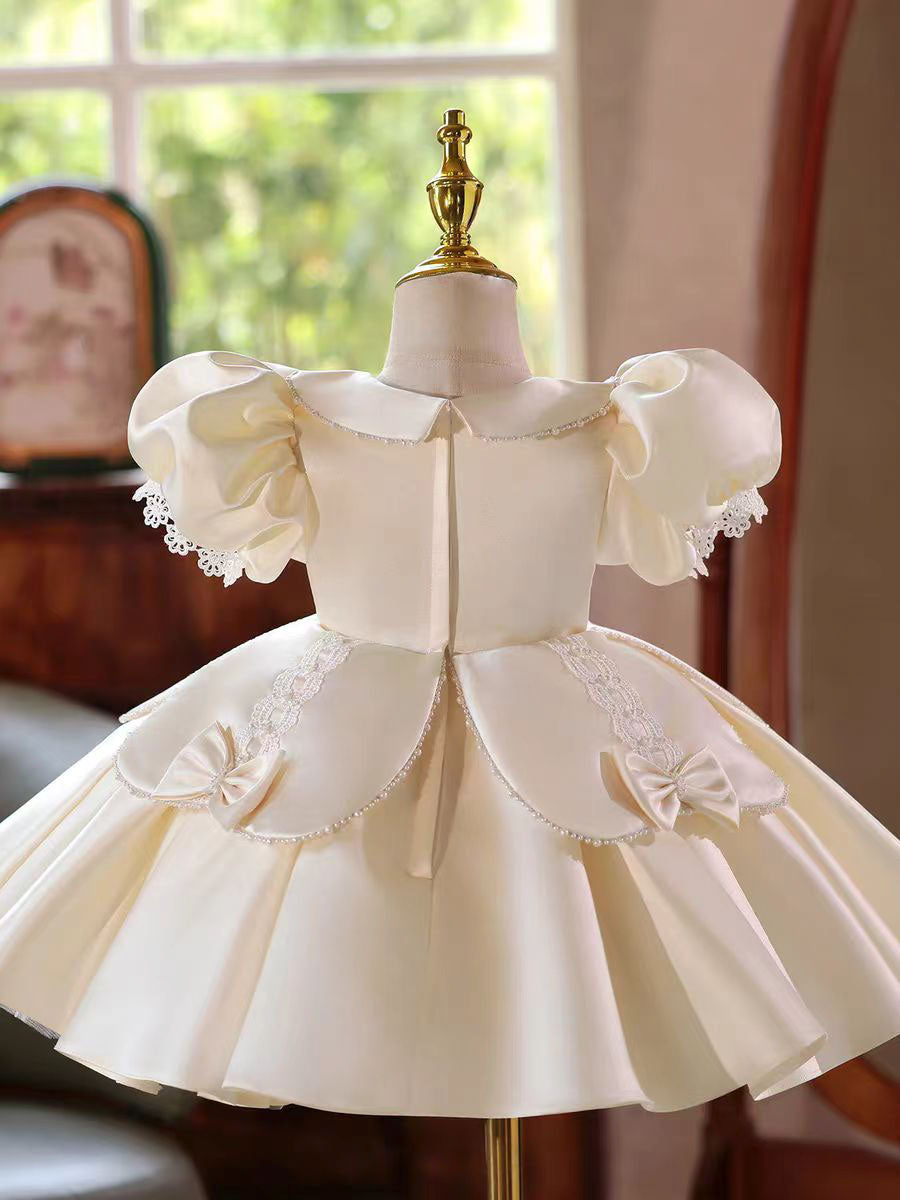 Ivory Princess Girl Gown with Puff Sleeves and Knee Length Skirt J406 White / 140(7-8Y) Ivory Princess Girl Gown with Puff Sleeves and Knee Length Skirt J406 White / 140(7-8Y)