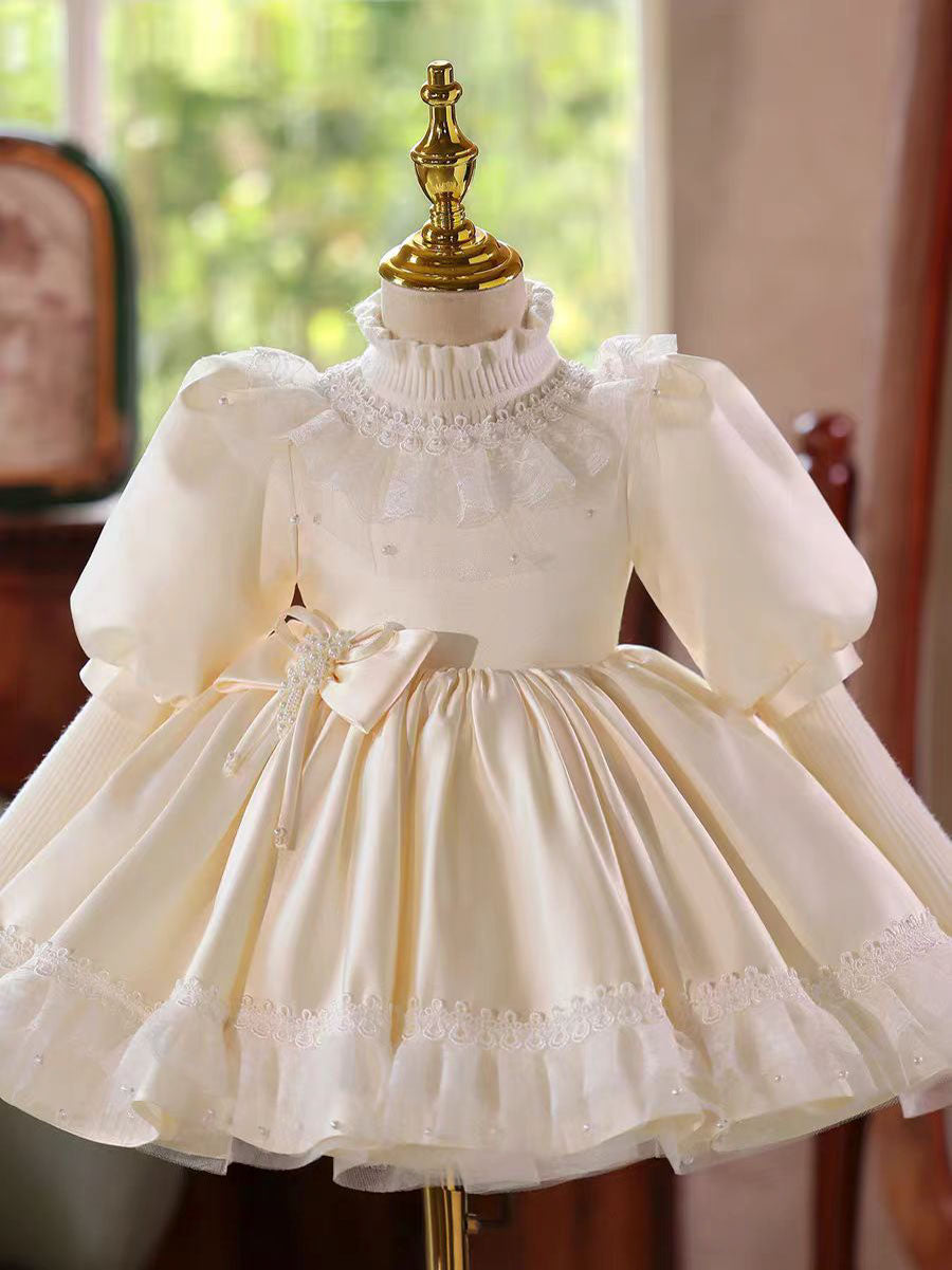 Elegant Ivory Princess Girl Dress with Half Sleeves Knee Length D033 White / child-2 Elegant Ivory Princess Girl Dress with Half Sleeves Knee Length D033 White / child-2