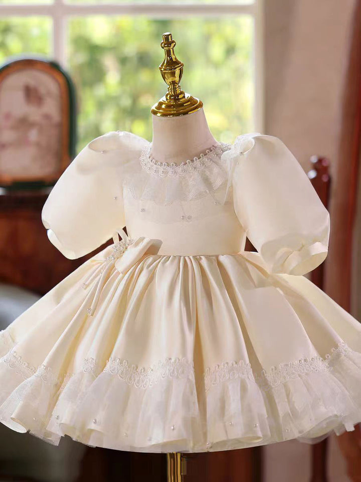 Elegant Ivory Princess Girl Dress with Half Sleeves Knee Length D033