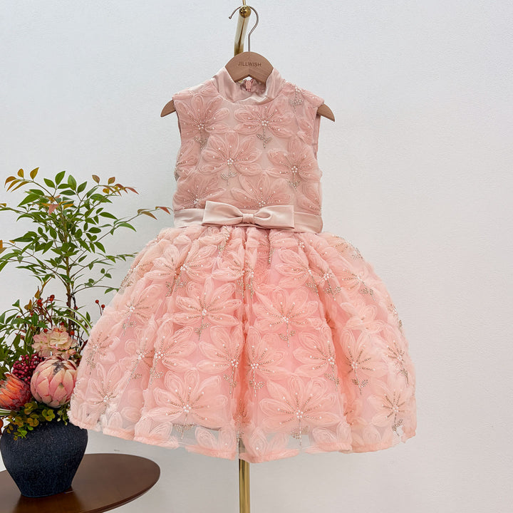 Pink Girl Dress Beads Flowers Princess Birthday Party Gown J130