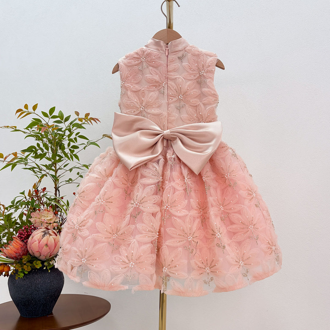 Pink Girl Dress Beads Flowers Princess Birthday Party Gown J130