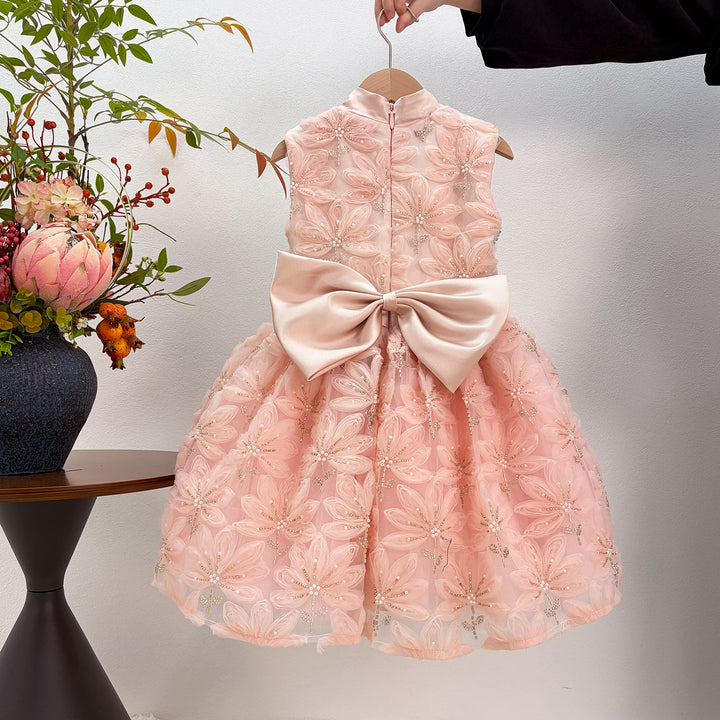 Pink Girl Dress Beads Flowers Princess Birthday Party Gown J130