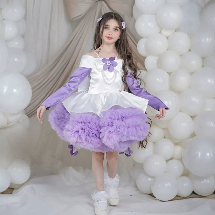 J431 Lilac flower applique tulle flower girl dress detail 2