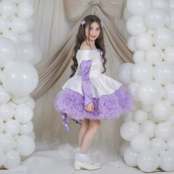 J431 Lilac flower applique tulle flower girl dress detail 3
