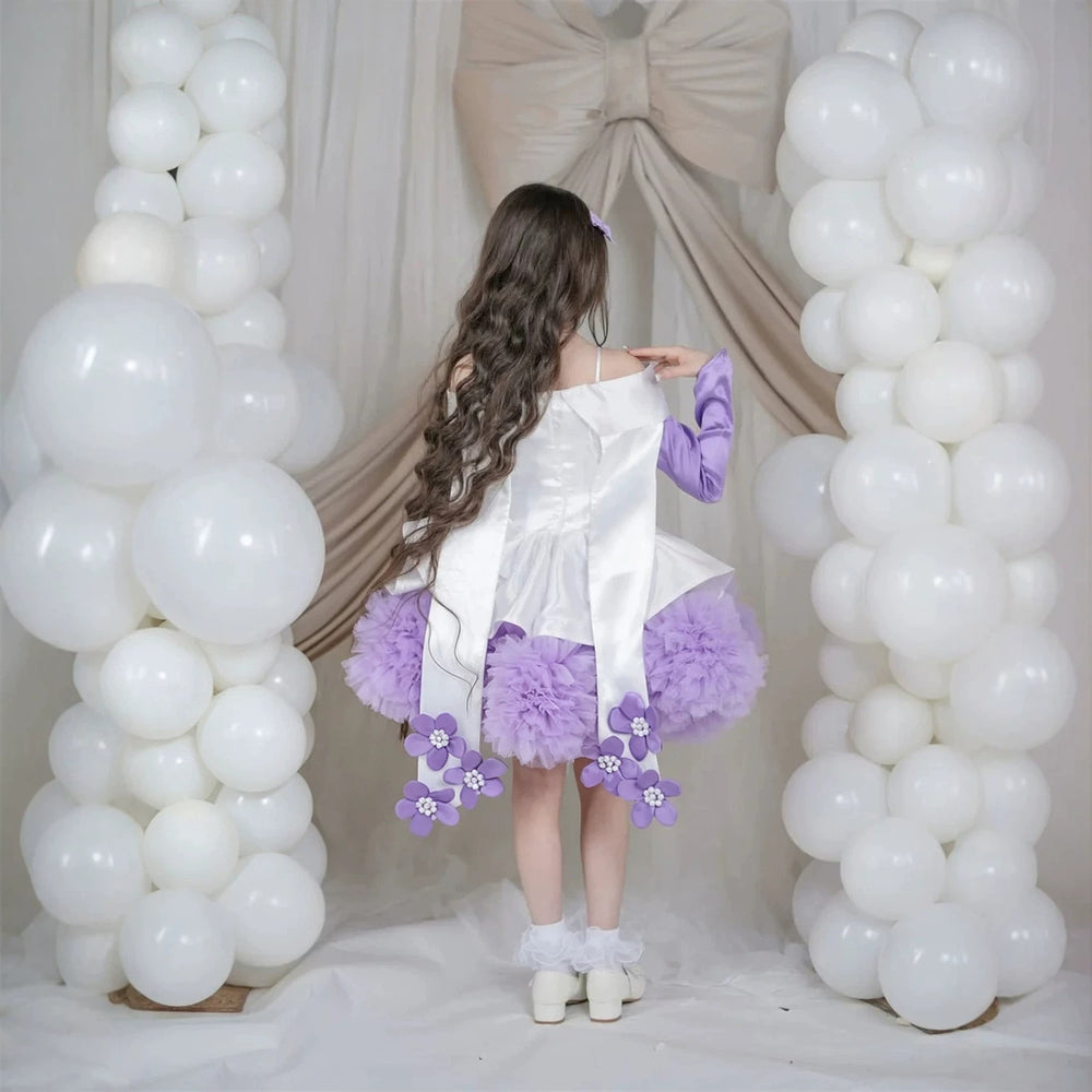 J431 Lilac flower applique tulle flower girl dress detail 4