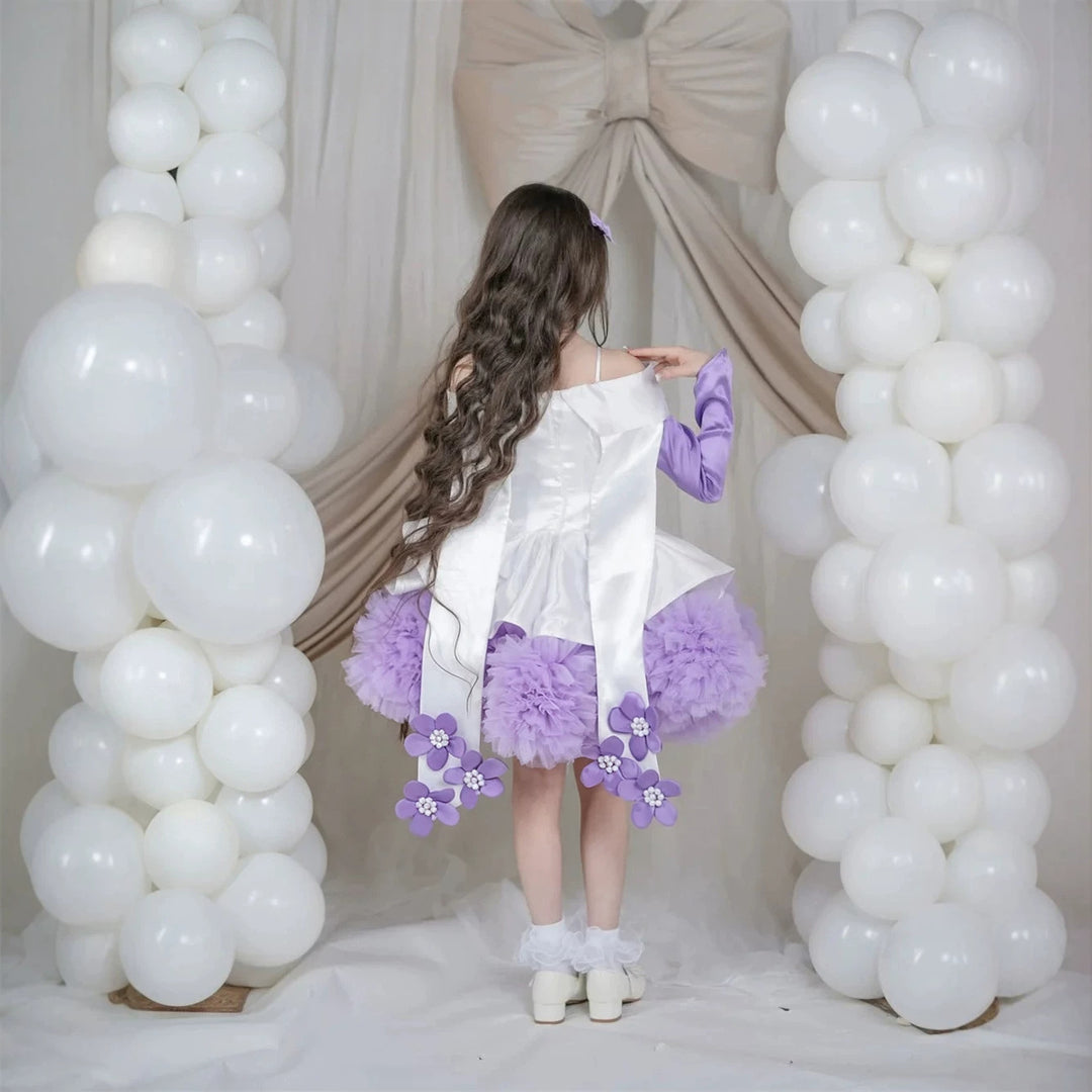 J431 Lilac flower applique tulle flower girl dress detail 4