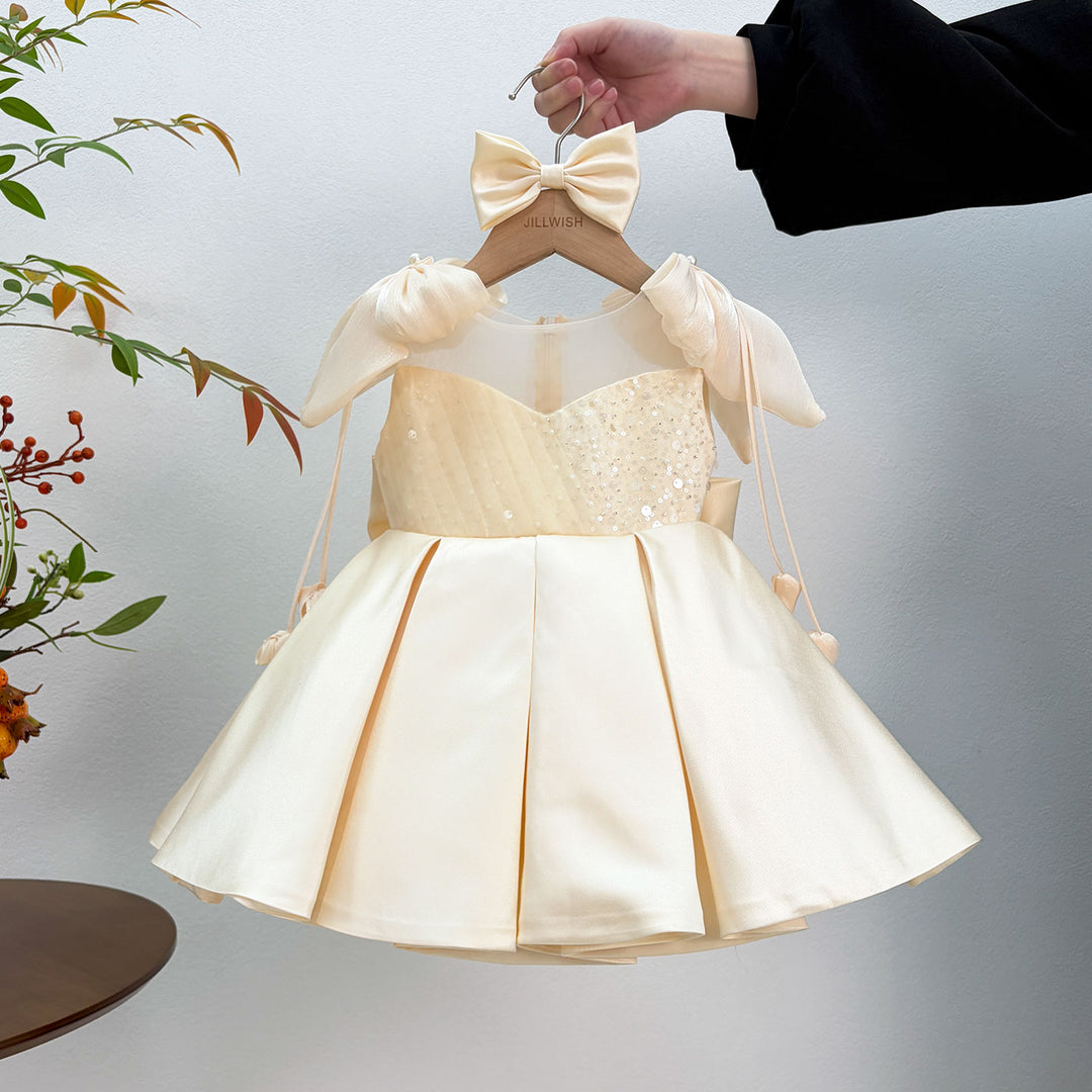 Flower Girl Dress with Stain Pearls for Birthday Wedding Party J582