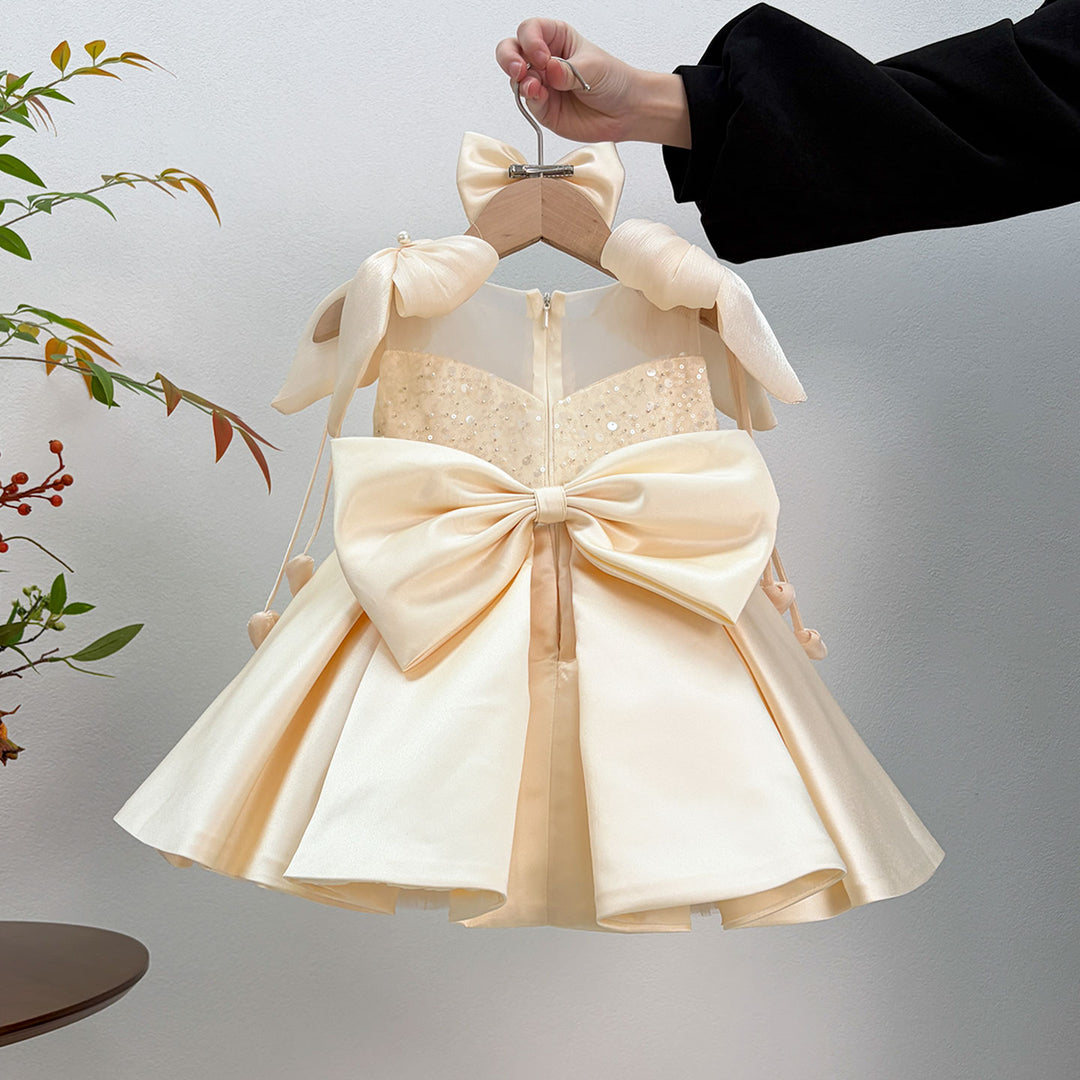 Flower Girl Dress with Stain Pearls for Birthday Wedding Party J582
