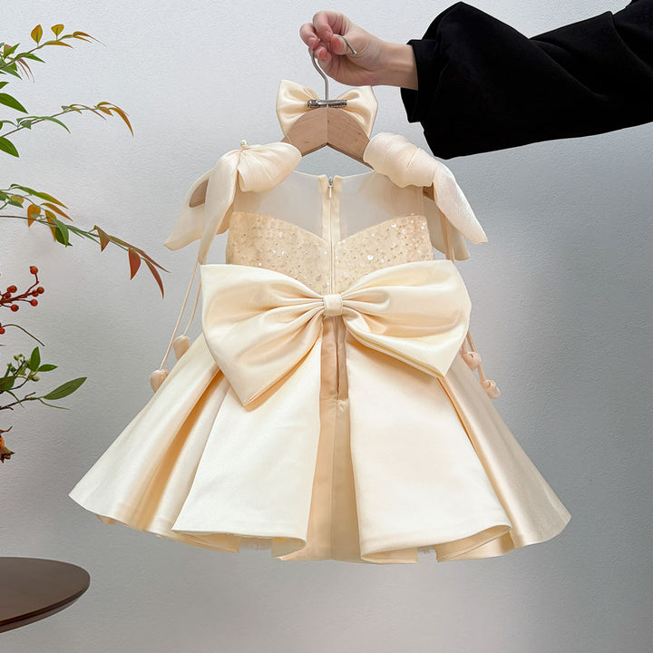 Flower Girl Dress with Stain Pearls for Birthday Wedding Party J582