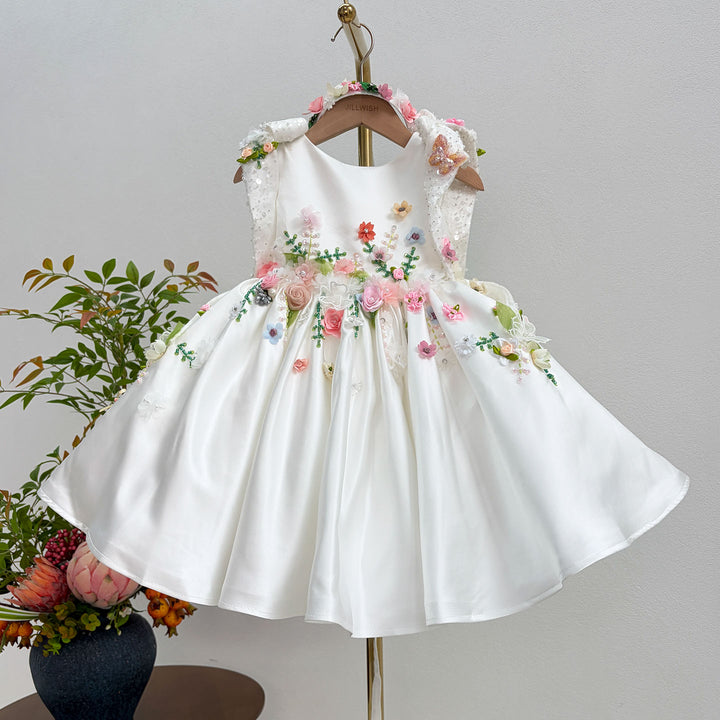 Luxury White Floral Embroidered Princess Birthday Dress J830