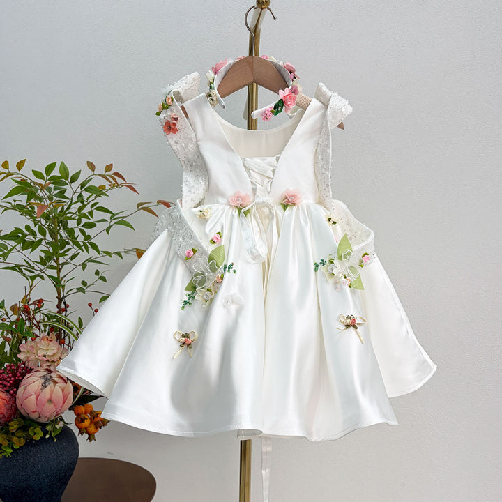 Luxury White Floral Embroidered Princess Birthday Dress J830
