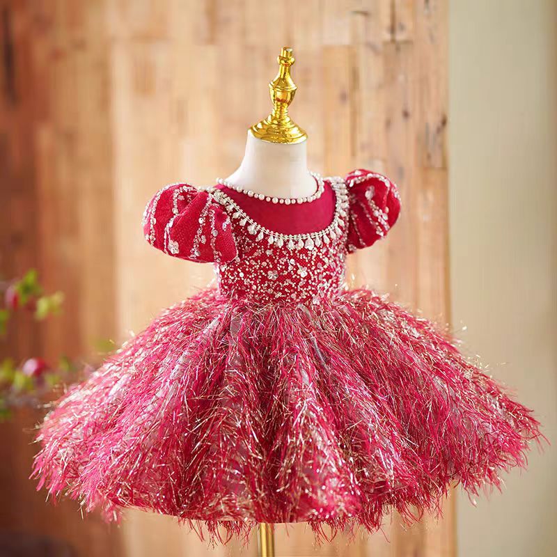 Burgundy Girl Dress Long Sleeve Toddler Kids 1st Birthday Gown J446 Blue Long Sleeve / 12M Burgundy Girl Dress Long Sleeve Toddler Kids 1st Birthday Gown J446 Blue Long Sleeve / 12M