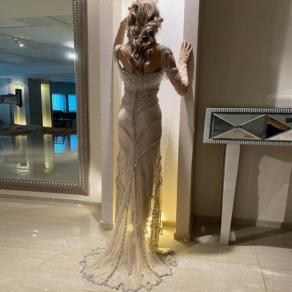 Kendall Jenner Nude Mermaid Luxury Dubai Evening Dresses SS358, Full Lining / 2 Kendall Jenner Nude Mermaid Luxury Dubai Evening Dresses SS358, Full Lining / 2