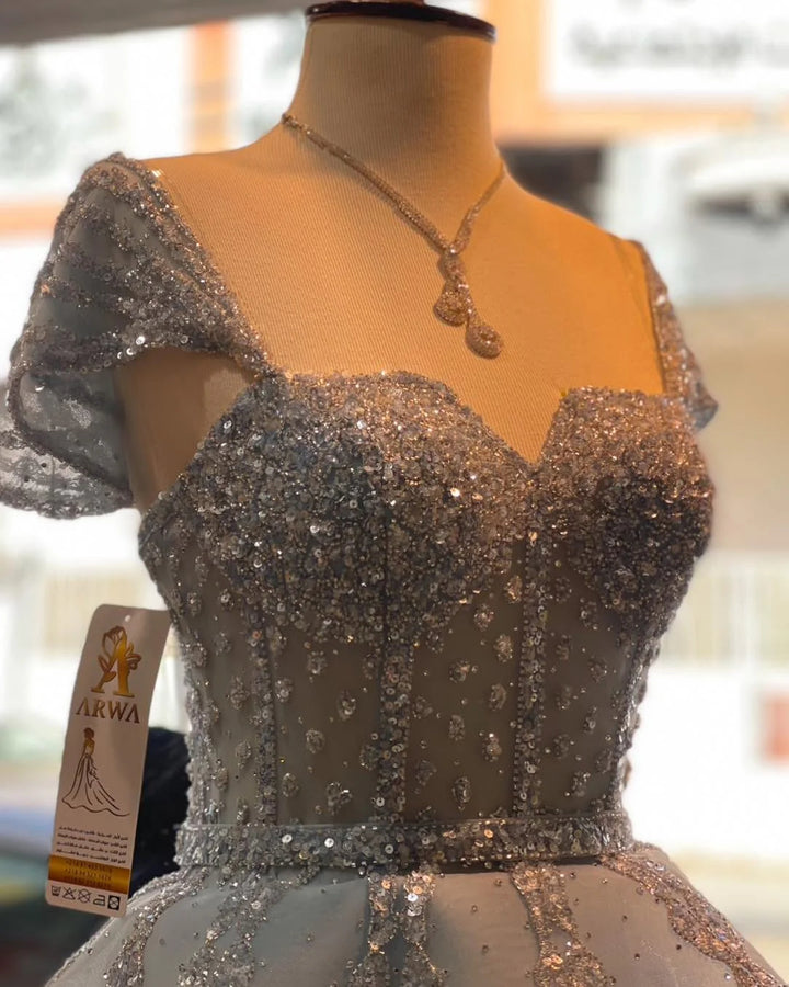 Glamorous Pink Strapless Sequin Layered Tulle Evening Dress SS612