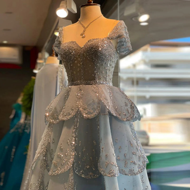 Glamorous Pink Strapless Sequin Layered Tulle Evening Dress SS612