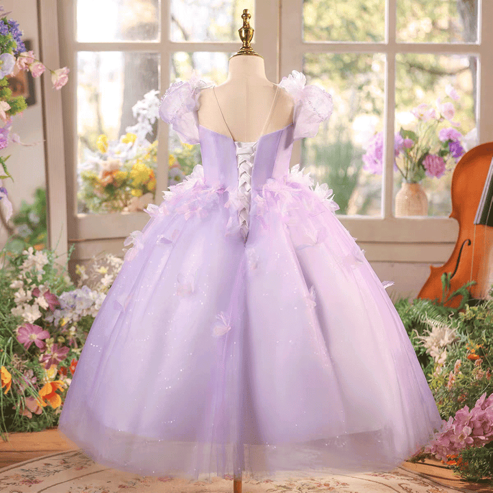 Sparkly Lilac Tulle Flower Girl Dress Kids Fairy Princess Ball Gown J612