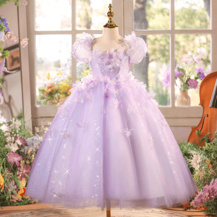 Sparkly Lilac Tulle Flower Girl Dress Kids Fairy Princess Ball Gown J612