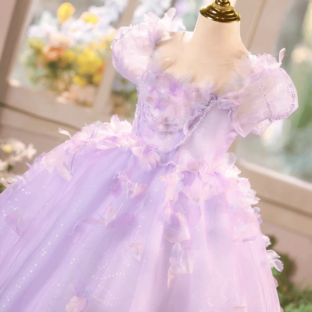 Sparkly Lilac Tulle Flower Girl Dress Kids Fairy Princess Ball Gown J612