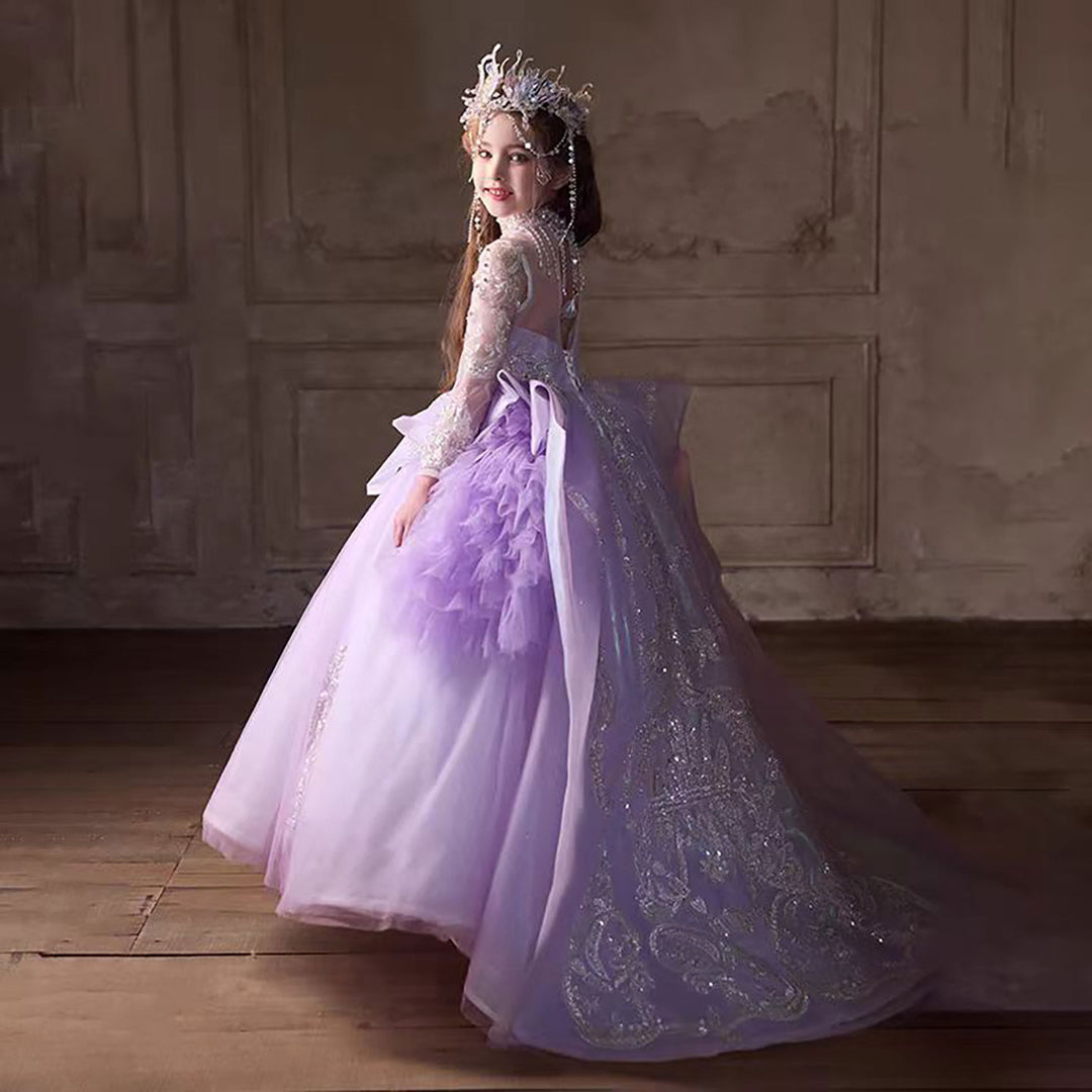 Flower Girl Dress with Silver Embroidery Sequins Tulle J271