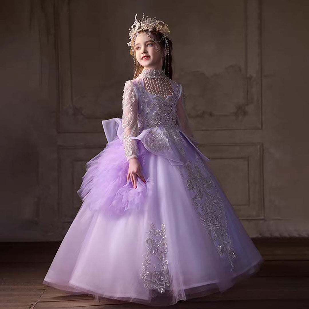 Flower Girl Dress with Silver Embroidery Sequins Tulle J271