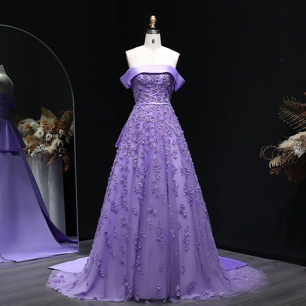 Luxury Lilac Mermaid Evening Dress with Sparkling Beads and Overskirt SS556