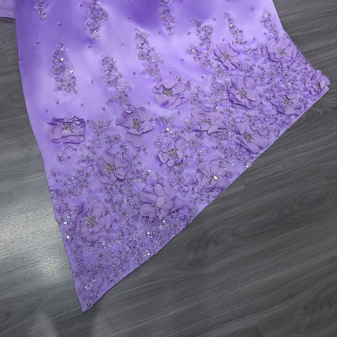 Elegant Lilac Mermaid Evening Dress with Crystal Details and Overskirt SS555