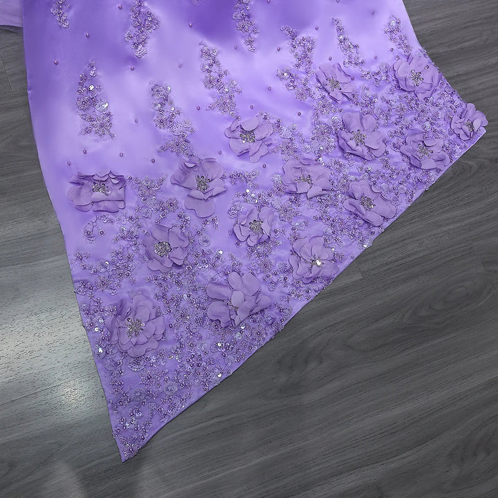 Elegant Lilac Mermaid Evening Dress with Crystal Details and Overskirt SS555