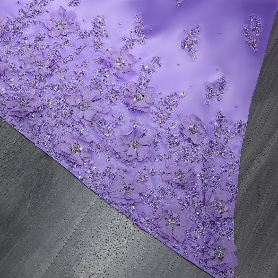 Elegant Lilac Mermaid Evening Dress with Crystal Details and Overskirt SS555