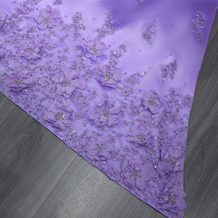 Elegant Lilac Mermaid Evening Dress with Crystal Details and Overskirt SS555