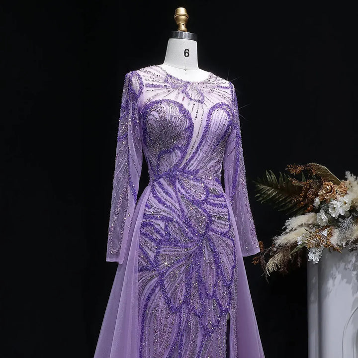 Luxury Wine Red Crystal Embellished Slit Evening Dress with Overskirt SS160