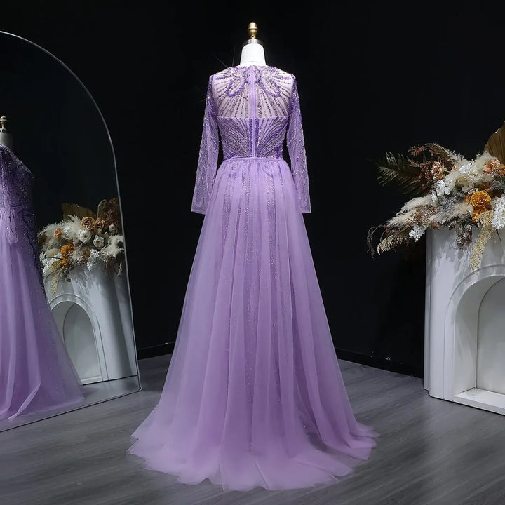 Luxury Wine Red Crystal Embellished Slit Evening Dress with Overskirt SS160